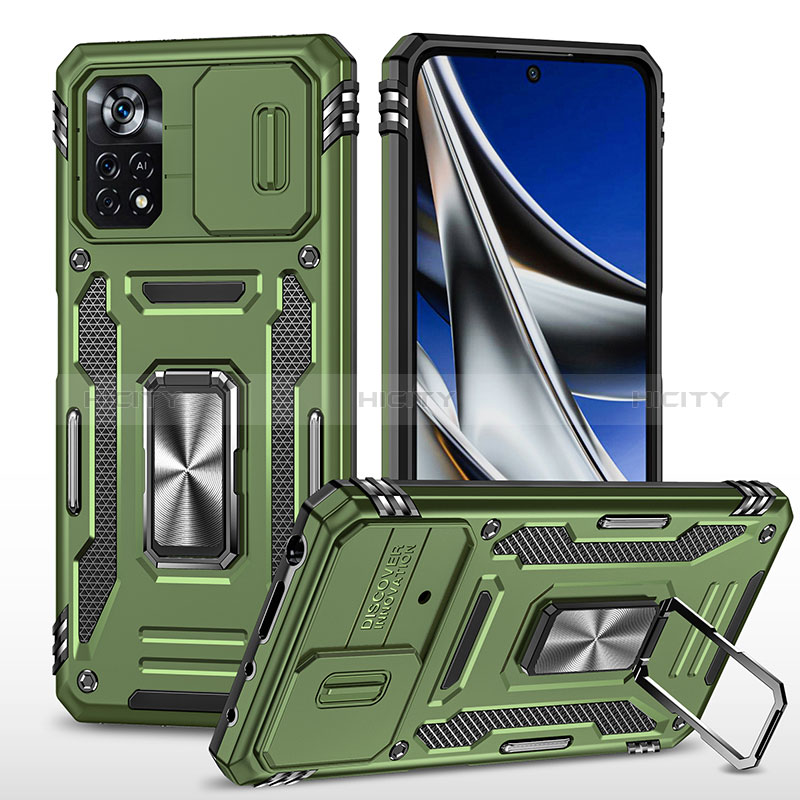 Coque Contour Silicone et Plastique Housse Etui Mat avec Magnetique Support Bague Anneau MQ4 pour Xiaomi Poco X4 Pro 5G Vert Plus