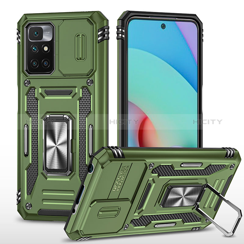 Coque Contour Silicone et Plastique Housse Etui Mat avec Magnetique Support Bague Anneau MQ4 pour Xiaomi Redmi 10 (2022) Vert Plus