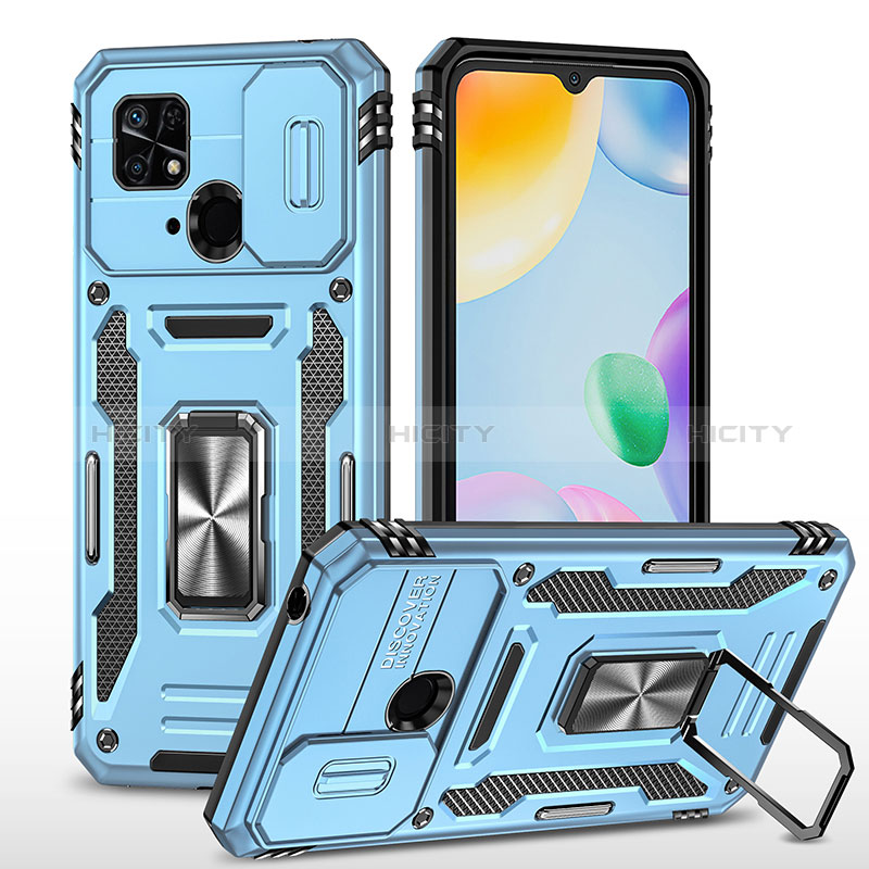 Coque Contour Silicone et Plastique Housse Etui Mat avec Magnetique Support Bague Anneau MQ4 pour Xiaomi Redmi 10 Power Bleu Ciel Plus