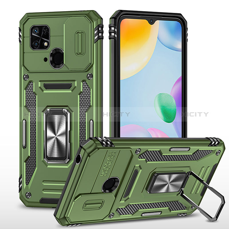 Coque Contour Silicone et Plastique Housse Etui Mat avec Magnetique Support Bague Anneau MQ4 pour Xiaomi Redmi 10C 4G Vert Plus