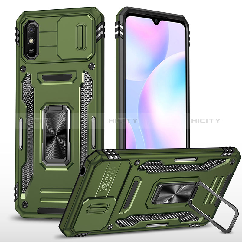 Coque Contour Silicone et Plastique Housse Etui Mat avec Magnetique Support Bague Anneau MQ4 pour Xiaomi Redmi 9A Vert Plus