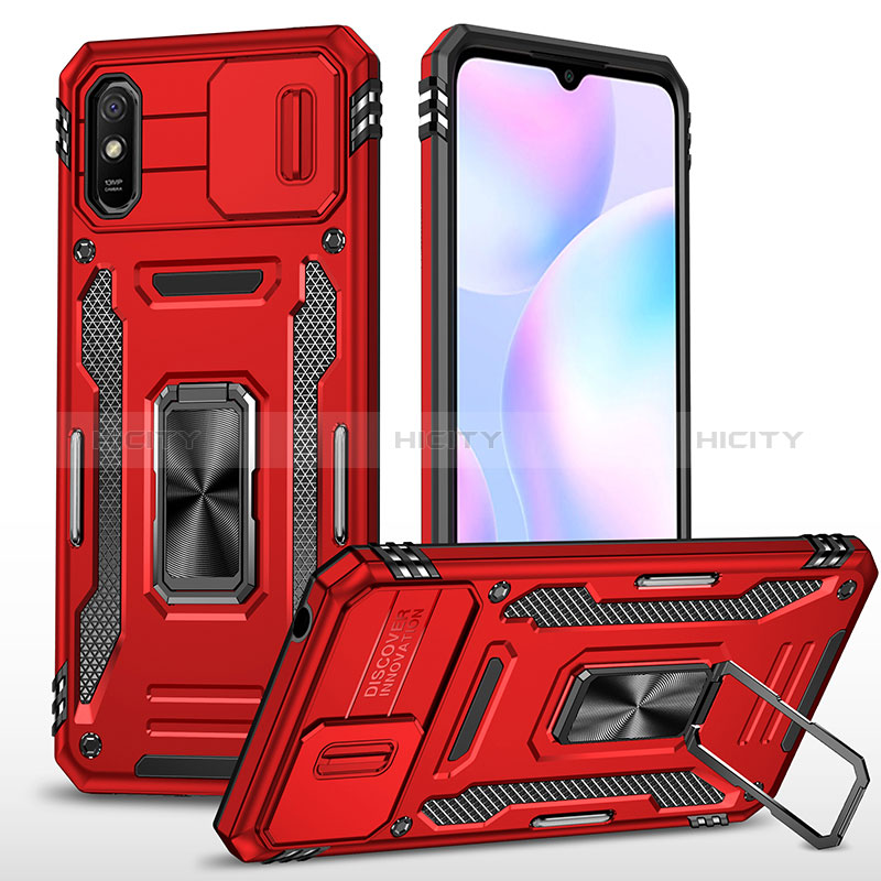 Coque Contour Silicone et Plastique Housse Etui Mat avec Magnetique Support Bague Anneau MQ4 pour Xiaomi Redmi 9i Rouge Plus