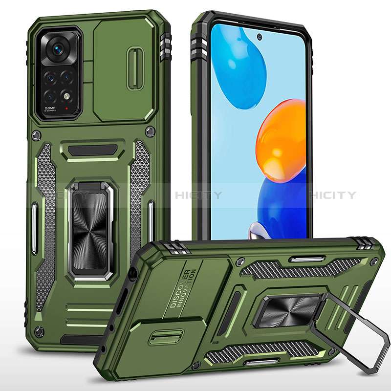 Coque Contour Silicone et Plastique Housse Etui Mat avec Magnetique Support Bague Anneau MQ4 pour Xiaomi Redmi Note 11 Pro 4G Vert Plus