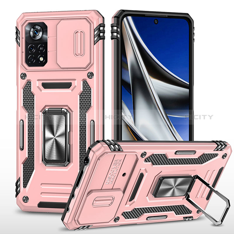 Coque Contour Silicone et Plastique Housse Etui Mat avec Magnetique Support Bague Anneau MQ4 pour Xiaomi Redmi Note 11E Pro 5G Or Rose Plus