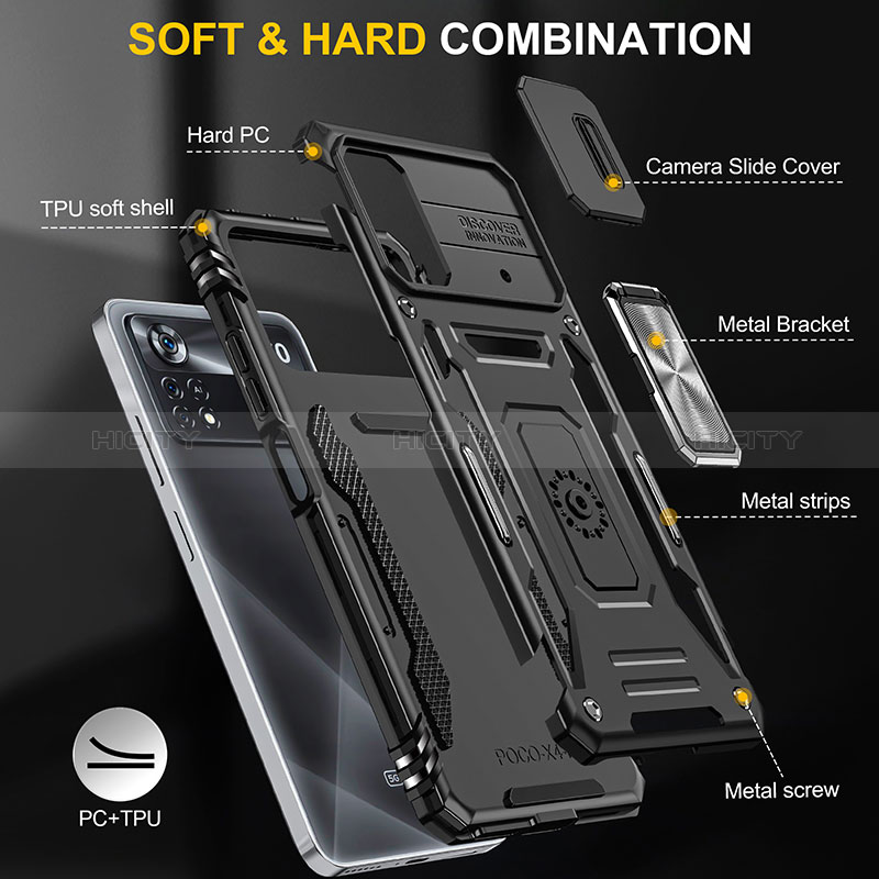 Coque Contour Silicone et Plastique Housse Etui Mat avec Magnetique Support Bague Anneau MQ4 pour Xiaomi Redmi Note 11E Pro 5G Plus