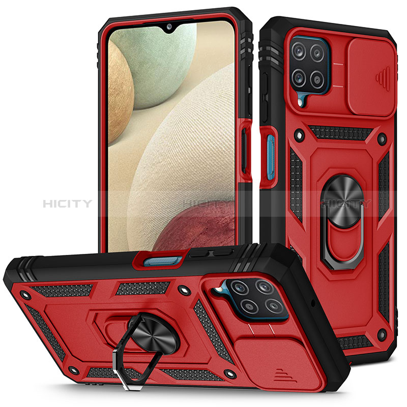 Coque Contour Silicone et Plastique Housse Etui Mat avec Magnetique Support Bague Anneau MQ5 pour Samsung Galaxy A12 Nacho Rouge Plus