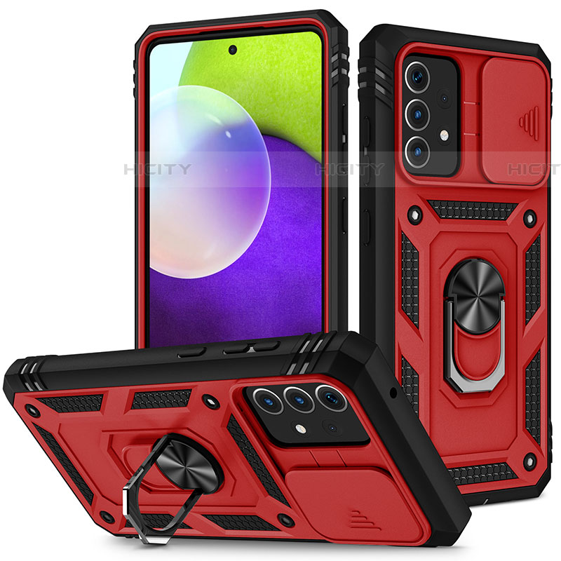 Coque Contour Silicone et Plastique Housse Etui Mat avec Magnetique Support Bague Anneau MQ5 pour Samsung Galaxy A52 4G Rouge Plus