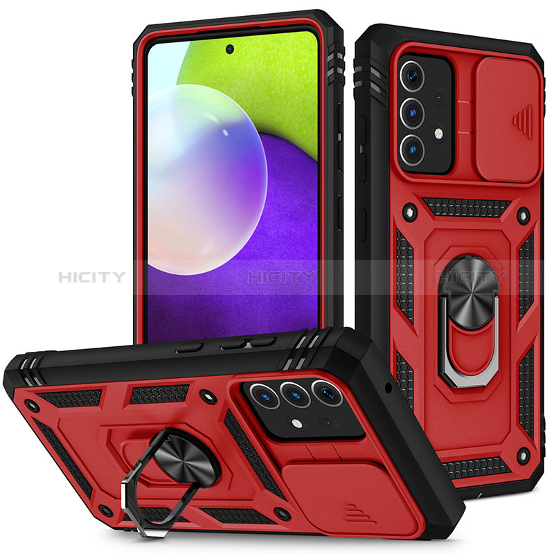 Coque Contour Silicone et Plastique Housse Etui Mat avec Magnetique Support Bague Anneau MQ5 pour Samsung Galaxy A52s 5G Rouge Plus