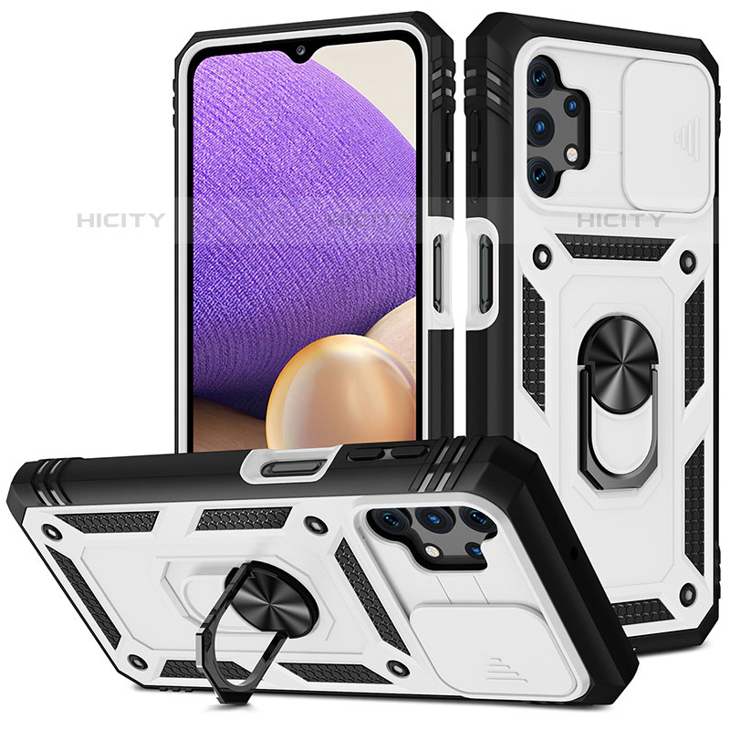 Coque Contour Silicone et Plastique Housse Etui Mat avec Magnetique Support Bague Anneau MQ5 pour Samsung Galaxy M32 5G Argent Plus