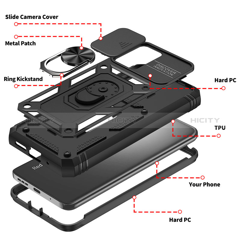 Coque Contour Silicone et Plastique Housse Etui Mat avec Magnetique Support Bague Anneau MQ5 pour Xiaomi Redmi 10 4G Plus