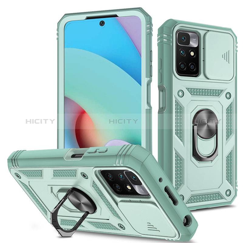 Coque Contour Silicone et Plastique Housse Etui Mat avec Magnetique Support Bague Anneau MQ5 pour Xiaomi Redmi 10 4G Vert Plus