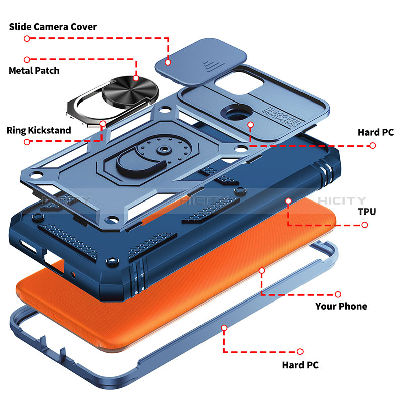 Coque Contour Silicone et Plastique Housse Etui Mat avec Magnetique Support Bague Anneau MQ5 pour Xiaomi Redmi 9 Activ Plus