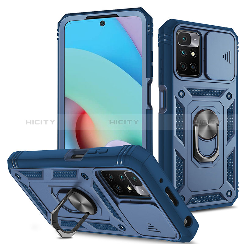 Coque Contour Silicone et Plastique Housse Etui Mat avec Magnetique Support Bague Anneau MQ5 pour Xiaomi Redmi Note 11 4G (2021) Bleu Plus