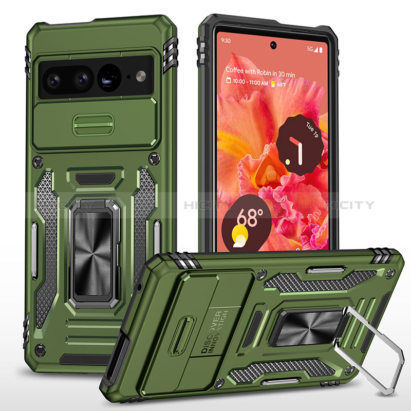 Coque Contour Silicone et Plastique Housse Etui Mat avec Magnetique Support Bague Anneau MQ6 pour Google Pixel 7 Pro 5G Plus