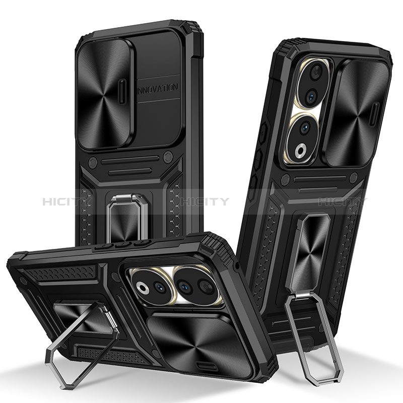 Coque Contour Silicone et Plastique Housse Etui Mat avec Magnetique Support Bague Anneau MQ6 pour Huawei Honor 90 5G Noir Plus