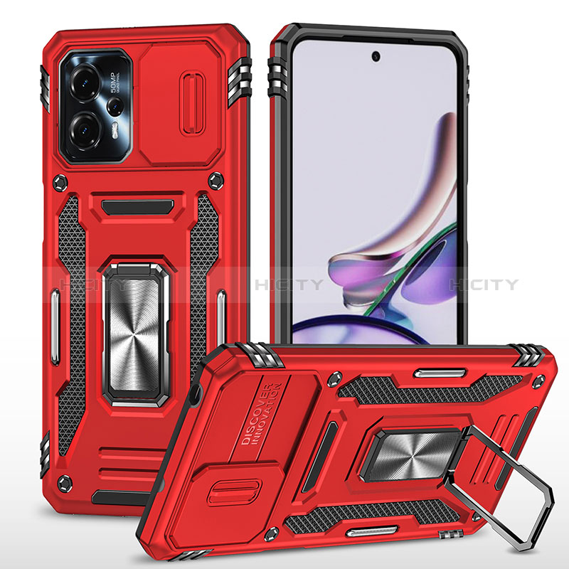 Coque Contour Silicone et Plastique Housse Etui Mat avec Magnetique Support Bague Anneau MQ6 pour Motorola Moto G23 Rouge Plus