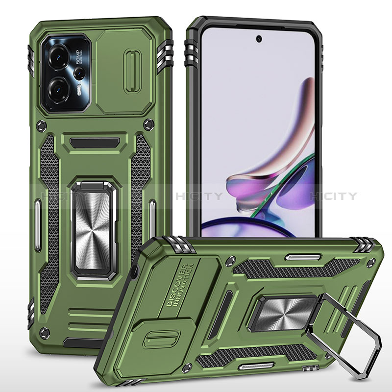 Coque Contour Silicone et Plastique Housse Etui Mat avec Magnetique Support Bague Anneau MQ6 pour Motorola Moto G23 Vert Plus