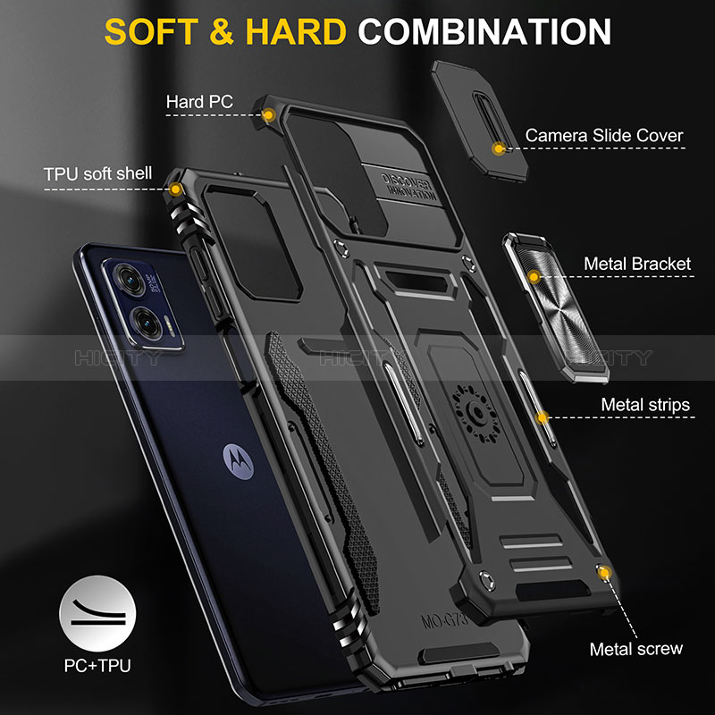 Coque Contour Silicone et Plastique Housse Etui Mat avec Magnetique Support Bague Anneau MQ6 pour Motorola Moto G73 5G Plus