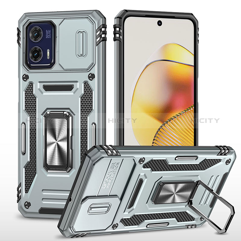 Coque Contour Silicone et Plastique Housse Etui Mat avec Magnetique Support Bague Anneau MQ6 pour Motorola Moto G73 5G Plus