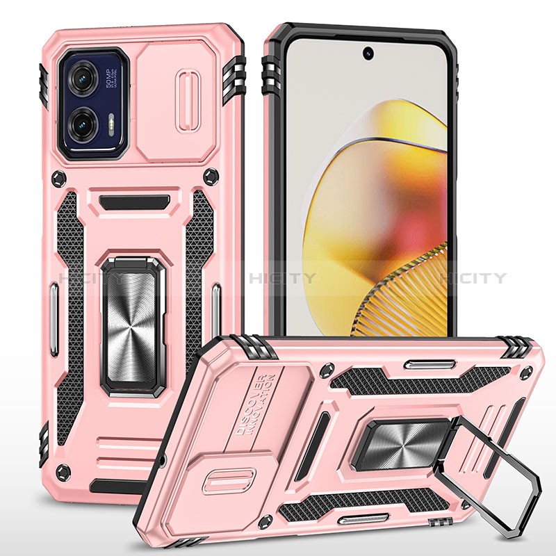 Coque Contour Silicone et Plastique Housse Etui Mat avec Magnetique Support Bague Anneau MQ6 pour Motorola Moto G73 5G Plus