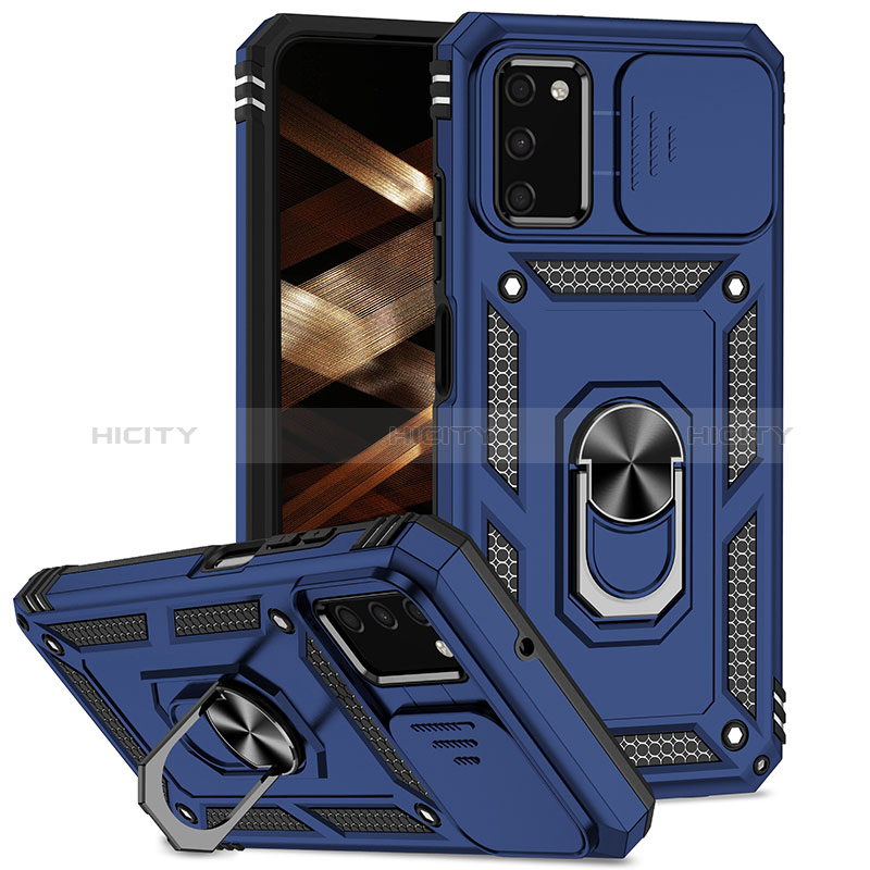 Coque Contour Silicone et Plastique Housse Etui Mat avec Magnetique Support Bague Anneau MQ6 pour Samsung Galaxy A02s Bleu Plus