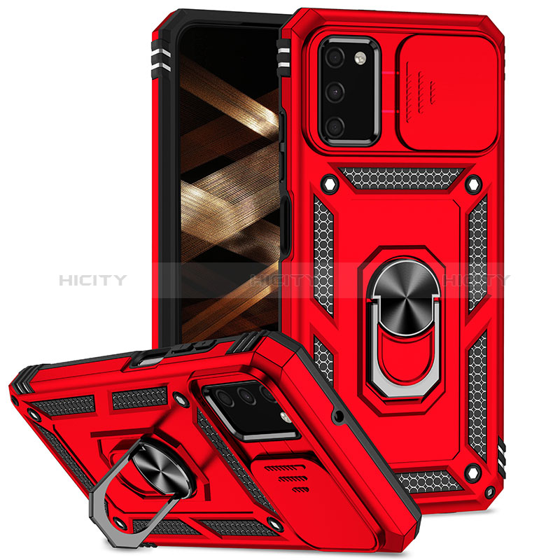 Coque Contour Silicone et Plastique Housse Etui Mat avec Magnetique Support Bague Anneau MQ6 pour Samsung Galaxy A02s Rouge Plus