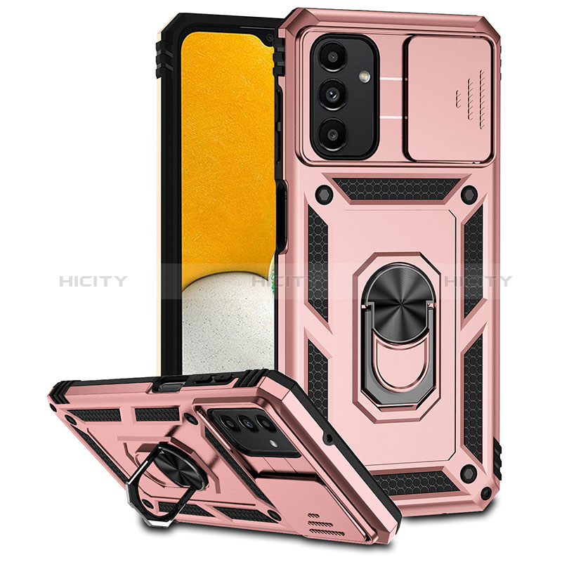 Coque Contour Silicone et Plastique Housse Etui Mat avec Magnetique Support Bague Anneau MQ6 pour Samsung Galaxy A04s Or Rose Plus