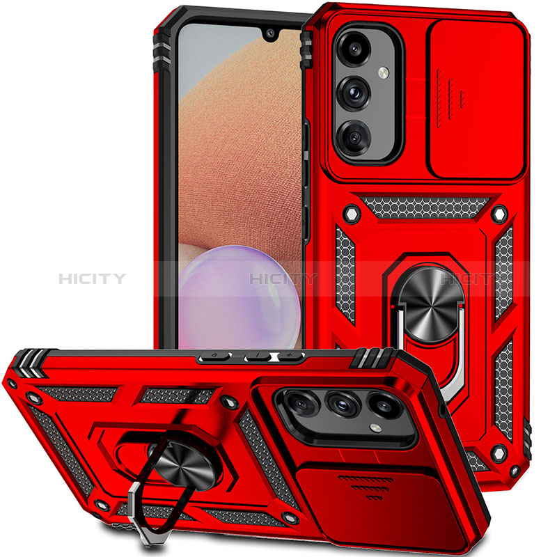 Coque Contour Silicone et Plastique Housse Etui Mat avec Magnetique Support Bague Anneau MQ6 pour Samsung Galaxy A14 4G Rouge Plus