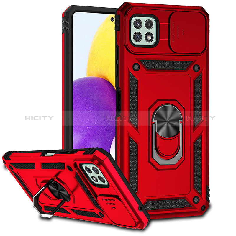 Coque Contour Silicone et Plastique Housse Etui Mat avec Magnetique Support Bague Anneau MQ6 pour Samsung Galaxy A22 5G Rouge Plus