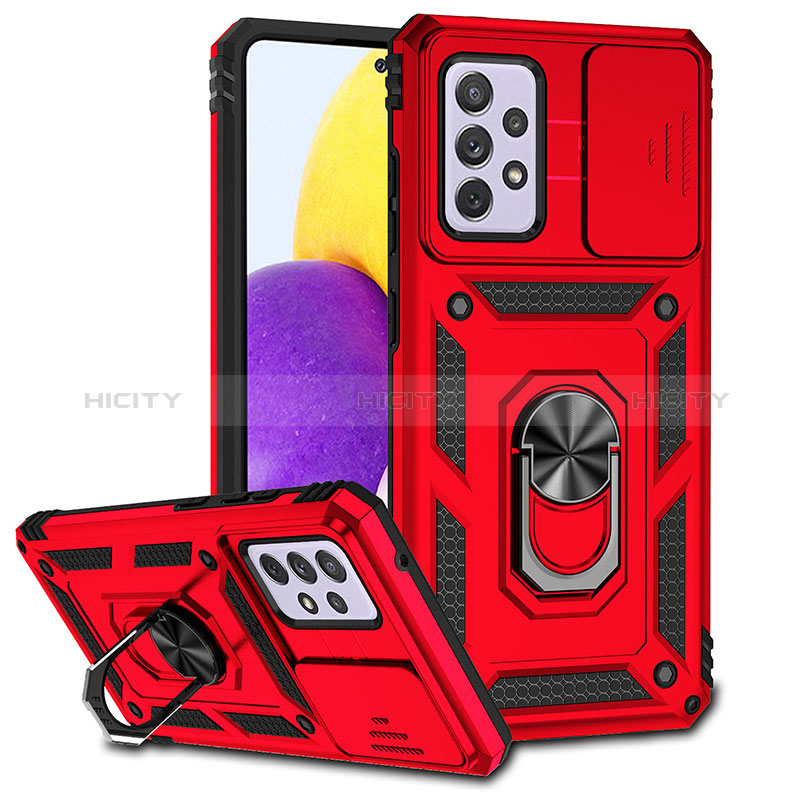 Coque Contour Silicone et Plastique Housse Etui Mat avec Magnetique Support Bague Anneau MQ6 pour Samsung Galaxy A52 4G Rouge Plus