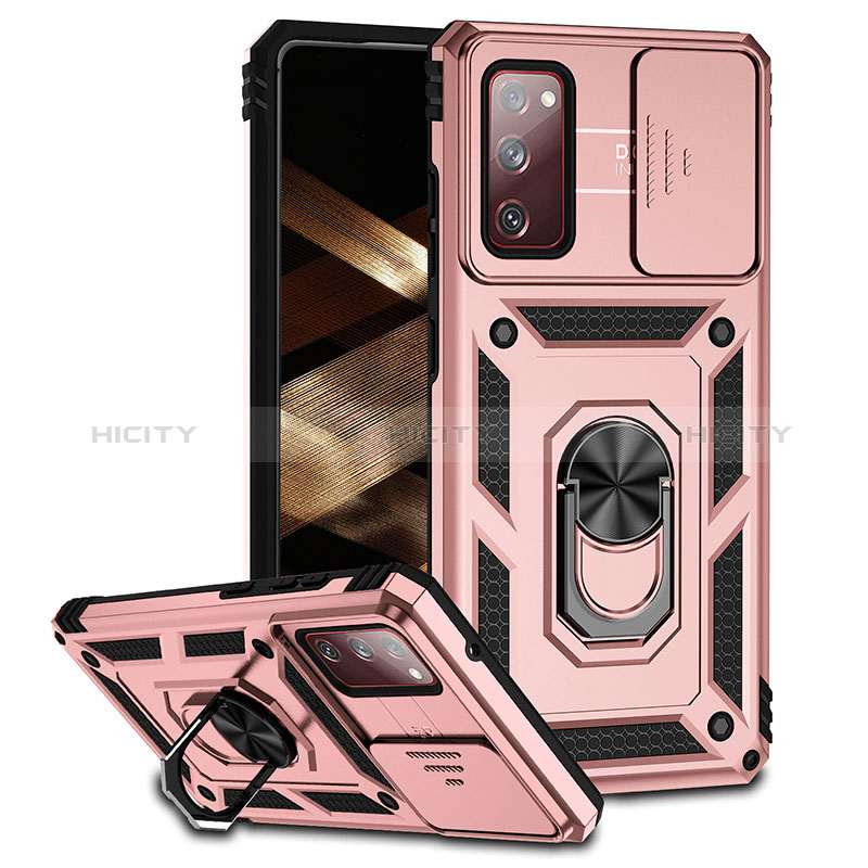 Coque Contour Silicone et Plastique Housse Etui Mat avec Magnetique Support Bague Anneau MQ6 pour Samsung Galaxy S20 FE 5G Or Rose Plus