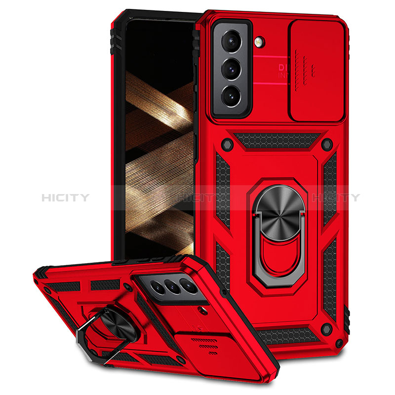 Coque Contour Silicone et Plastique Housse Etui Mat avec Magnetique Support Bague Anneau MQ6 pour Samsung Galaxy S21 FE 5G Rouge Plus