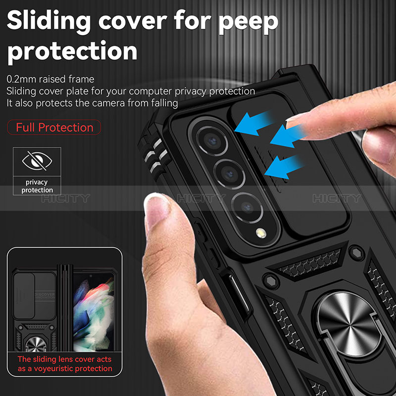 Coque Contour Silicone et Plastique Housse Etui Mat avec Magnetique Support Bague Anneau MQ6 pour Samsung Galaxy Z Fold3 5G Plus