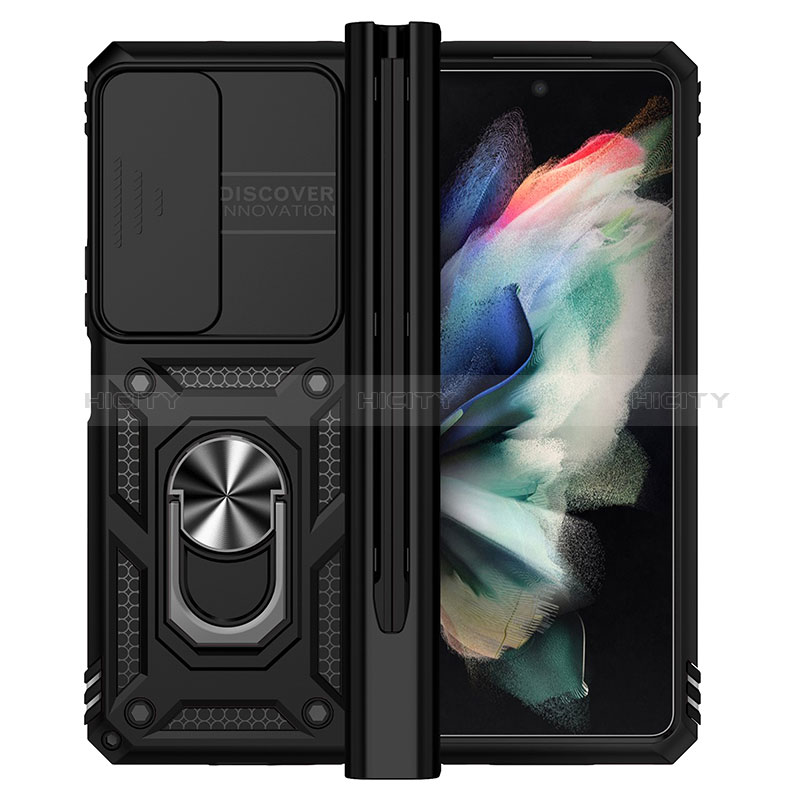 Coque Contour Silicone et Plastique Housse Etui Mat avec Magnetique Support Bague Anneau MQ6 pour Samsung Galaxy Z Fold3 5G Plus