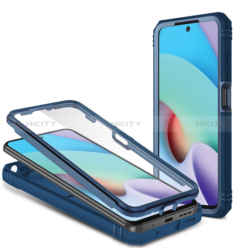 Coque Contour Silicone et Plastique Housse Etui Mat avec Magnetique Support Bague Anneau MQ6 pour Xiaomi Redmi 10 (2022) Bleu Plus