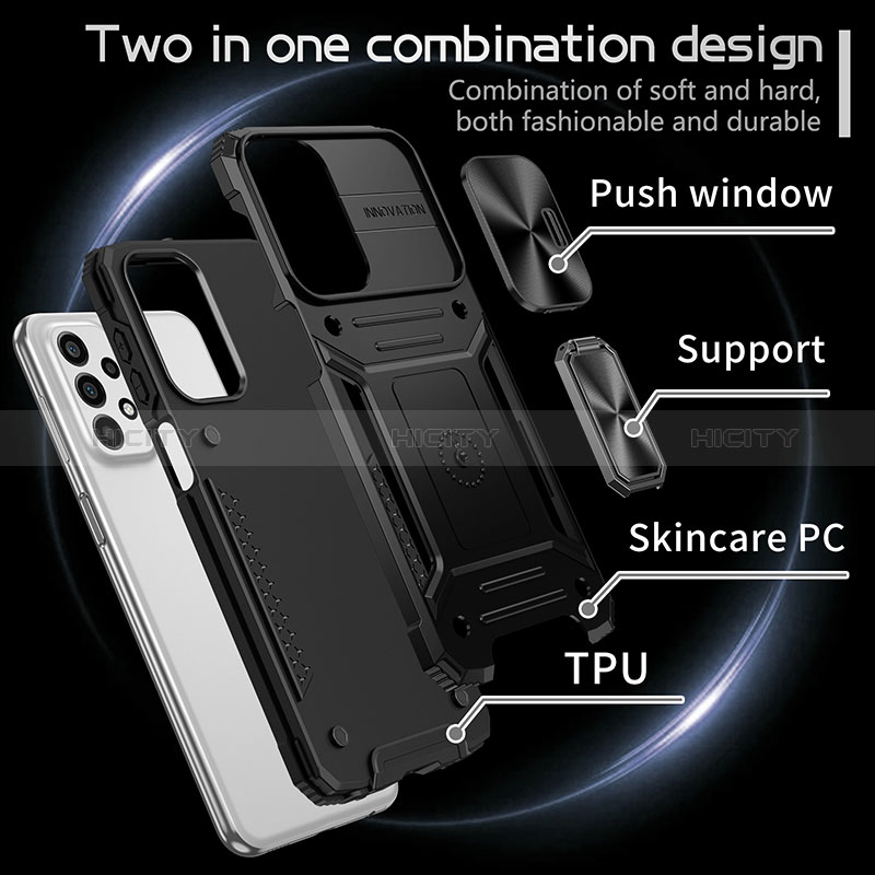 Coque Contour Silicone et Plastique Housse Etui Mat avec Magnetique Support Bague Anneau MQ7 pour Samsung Galaxy A23 5G Plus