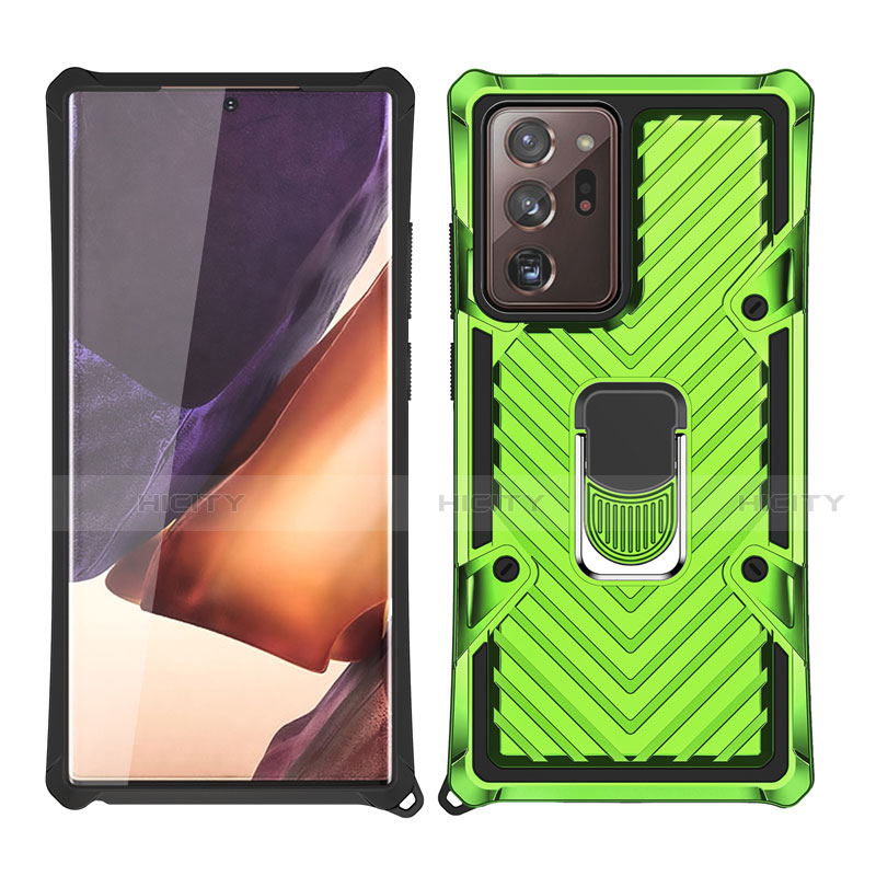 Coque Contour Silicone et Plastique Housse Etui Mat avec Magnetique Support Bague Anneau N03 pour Samsung Galaxy Note 20 Ultra 5G Pastel Vert Plus