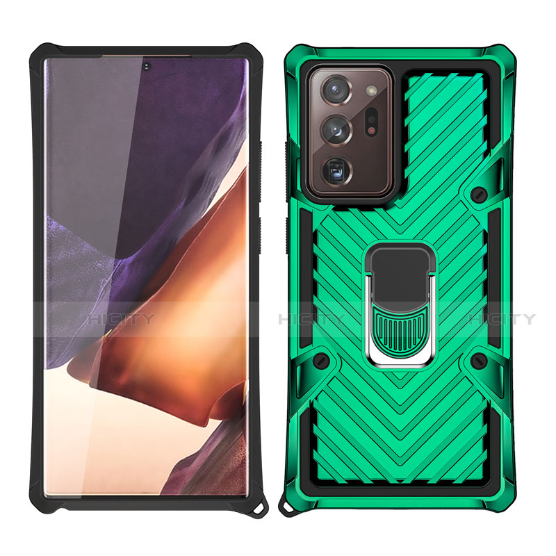 Coque Contour Silicone et Plastique Housse Etui Mat avec Magnetique Support Bague Anneau N03 pour Samsung Galaxy Note 20 Ultra 5G Vert Plus