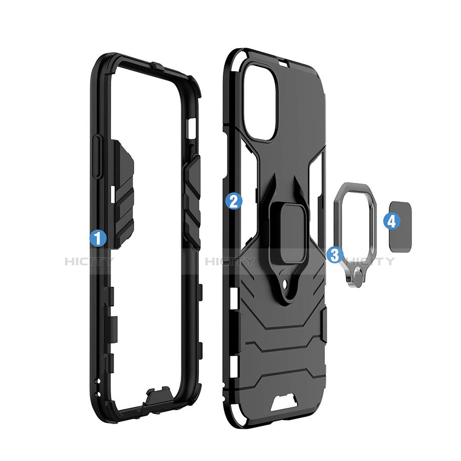 Coque Contour Silicone et Plastique Housse Etui Mat avec Magnetique Support Bague Anneau pour Apple iPhone 11 Noir Plus