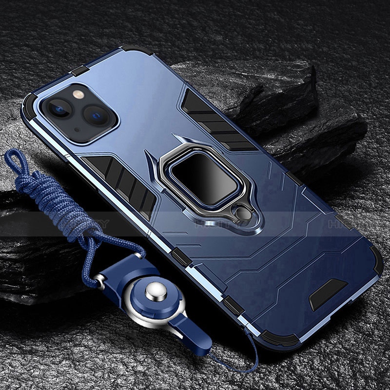 Coque Contour Silicone et Plastique Housse Etui Mat avec Magnetique Support Bague Anneau pour Apple iPhone 15 Bleu Plus