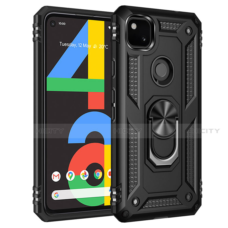 Coque Contour Silicone et Plastique Housse Etui Mat avec Magnetique Support Bague Anneau pour Google Pixel 4a Noir Plus