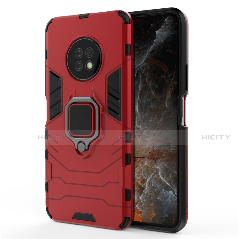 Coque Contour Silicone et Plastique Housse Etui Mat avec Magnetique Support Bague Anneau pour Huawei Enjoy 20 Plus 5G Rouge Plus