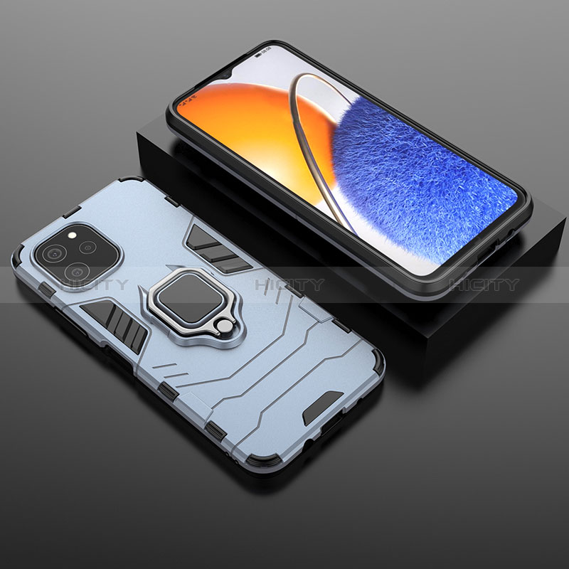 Coque Contour Silicone et Plastique Housse Etui Mat avec Magnetique Support Bague Anneau pour Huawei Enjoy 50z Bleu Plus