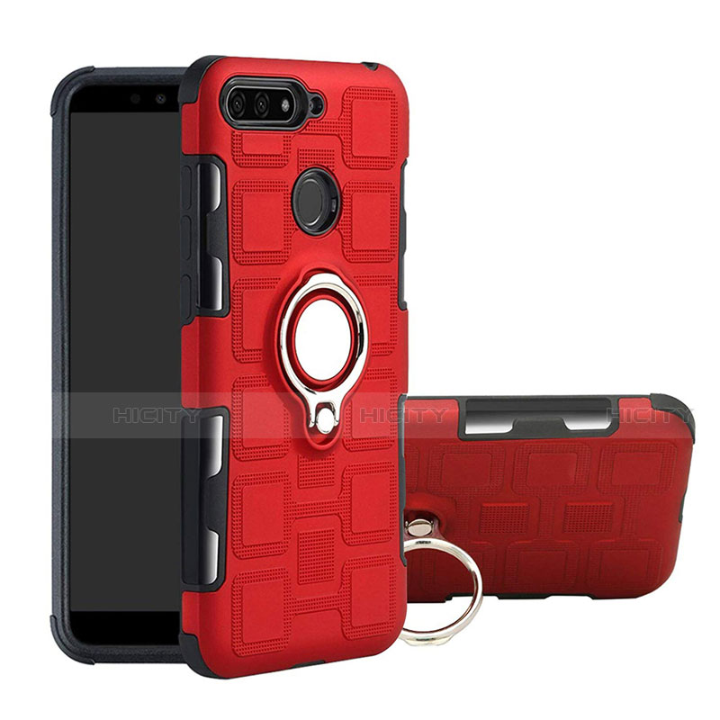 Coque Contour Silicone et Plastique Housse Etui Mat avec Magnetique Support Bague Anneau pour Huawei Enjoy 8e Rouge Plus