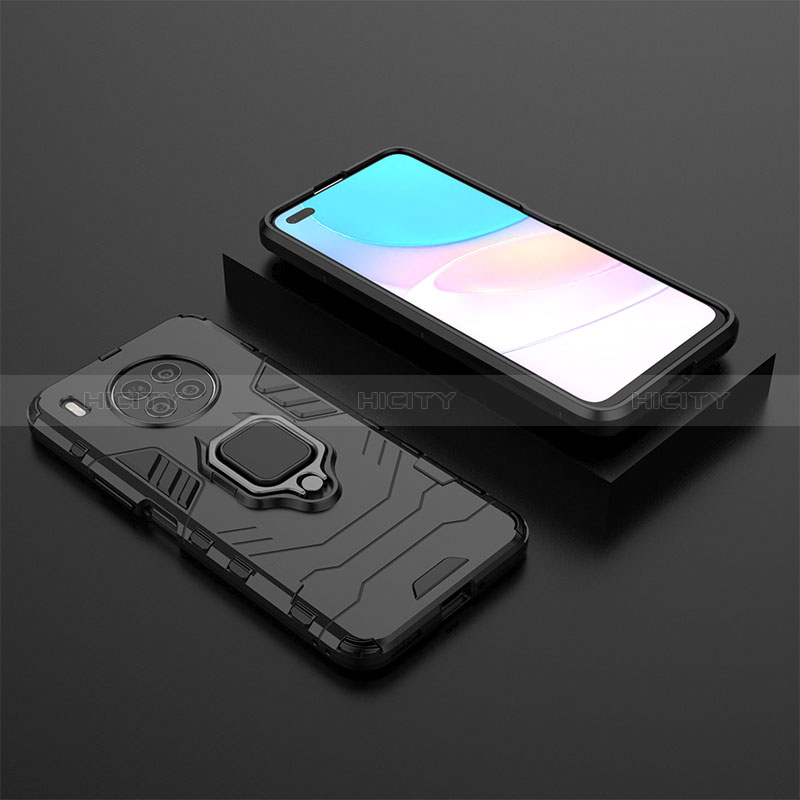 Coque Contour Silicone et Plastique Housse Etui Mat avec Magnetique Support Bague Anneau pour Huawei Honor 50 Lite Noir Plus