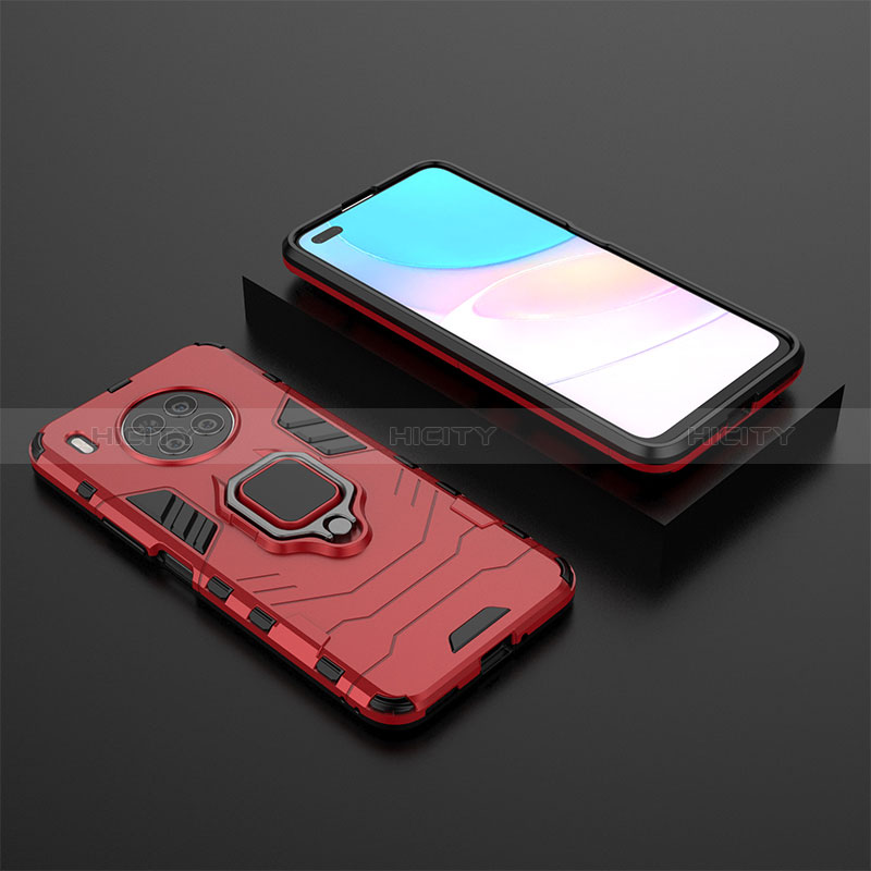 Coque Contour Silicone et Plastique Housse Etui Mat avec Magnetique Support Bague Anneau pour Huawei Honor 50 Lite Rouge Plus