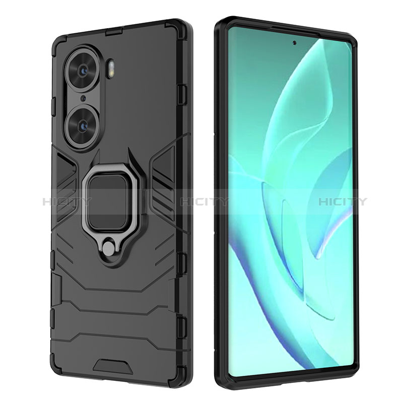 Coque Contour Silicone et Plastique Housse Etui Mat avec Magnetique Support Bague Anneau pour Huawei Honor 60 Pro 5G Plus