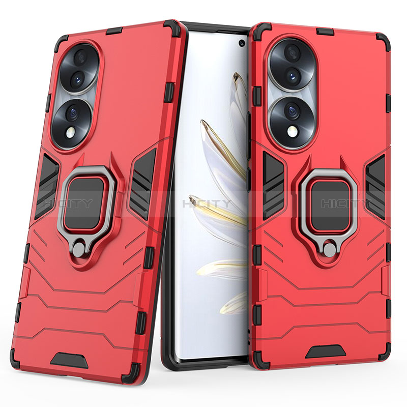 Coque Contour Silicone et Plastique Housse Etui Mat avec Magnetique Support Bague Anneau pour Huawei Honor 70 5G Rouge Plus