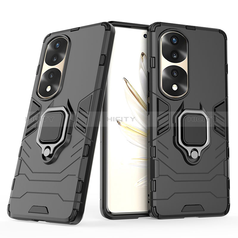 Coque Contour Silicone et Plastique Housse Etui Mat avec Magnetique Support Bague Anneau pour Huawei Honor 70 Pro 5G Noir Plus