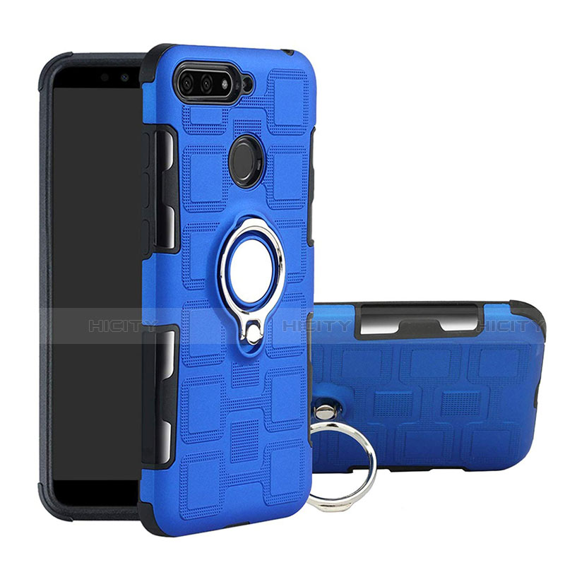 Coque Contour Silicone et Plastique Housse Etui Mat avec Magnetique Support Bague Anneau pour Huawei Honor 7A Bleu Ciel Plus